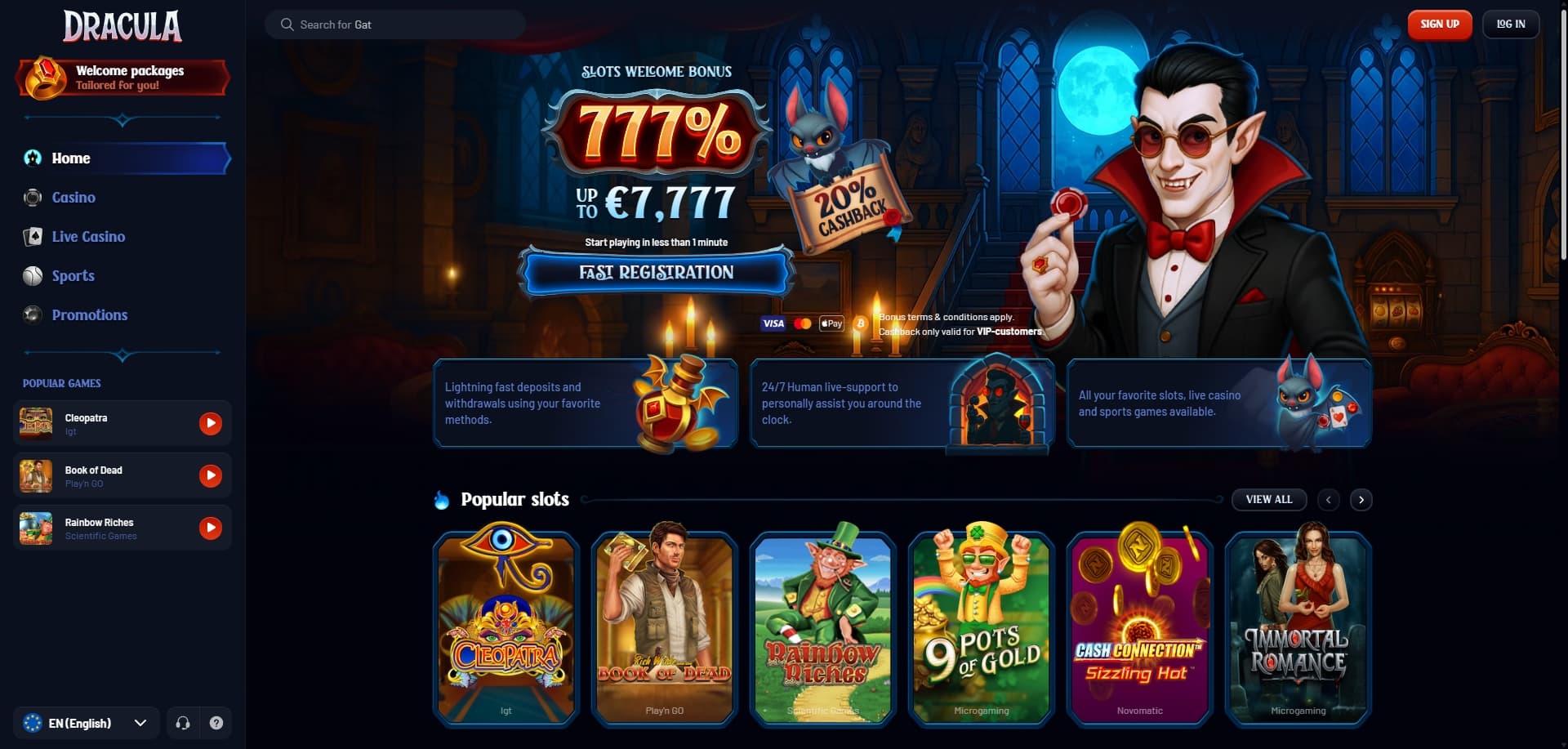 Dracula Casino homepage
