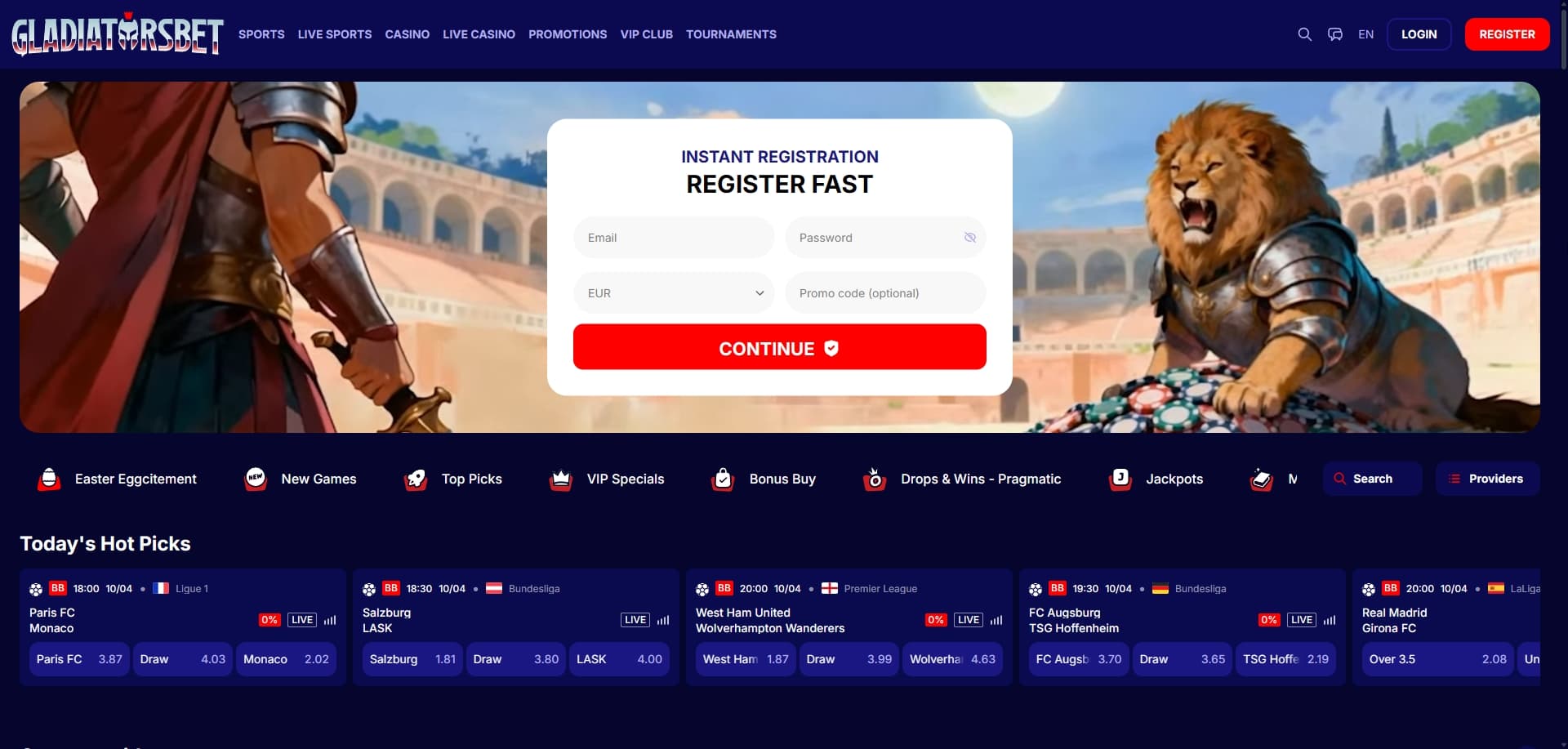 GladiatorsBet homepage