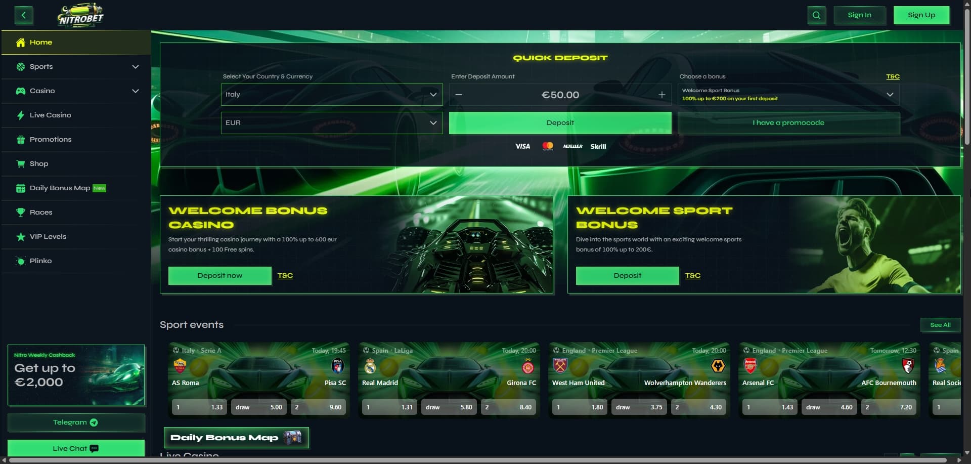 Nitrobet homepage